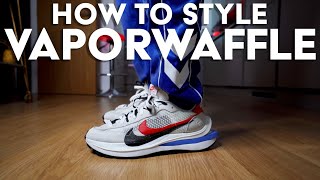 HOW TO STYLE Nike x Sacai Vaporwaffle Royal Fuchsia  8 OnFeet Looks [upl. by Ynafetse458]