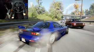 Mazda RX7 risky driving and drifting  CarX Street PC  Steering Wheel Gameplay [upl. by Llen]