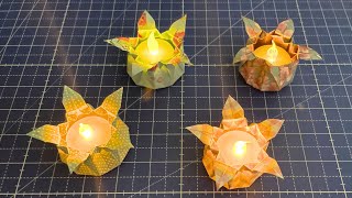 Origami Teelichtblume selber basteln  Windlicht aus Papier für jede Jahreszeit DIY Teelichthalter [upl. by Allenod]