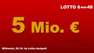 Lotto Ziehung Mittwoch 26102016 5000000 € im Jackpot [upl. by Boyt]