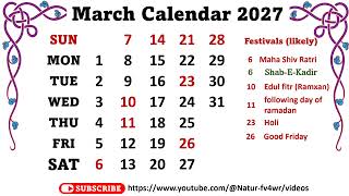 March Calendar 2027 marchcalendar2027 [upl. by Langbehn408]