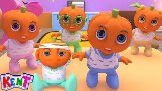 Five YELLOW Pumpkins Jumping On the Bed  Spooky Rhymes For Kids By Kent The Elephant [upl. by Allemrac]