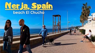 Nerja Spain  unsual beach El Chucho 4K Walk tour Costa del Sol [upl. by Berkshire]