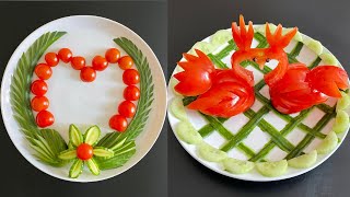 2 Beautiful Salad Decoration Ideas  Tomato and Cucumber Plate Decoration  Easy Vegetables Art [upl. by Annailuj]