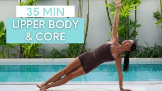 35 MIN UPPER BODY amp CORE WORKOUT  AtHome Pilates No Equipment [upl. by Laynad]