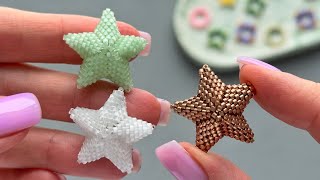 How to make a 3D beaded star ⭐ Peyote weaving technique [upl. by Odlanier]