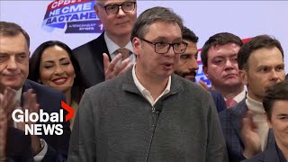 Serbia election President Vucic declares victory in snap parliamentary vote [upl. by Myriam795]