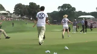 Protestors disrupt Travelers Championship in Cromwell [upl. by Maharg]