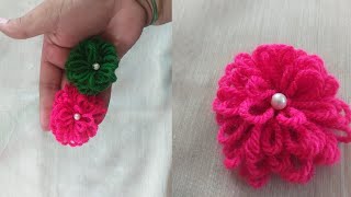 How to make woolen flower with pencil amazing tricks handmade emboridry flowers [upl. by Putnem919]