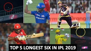 Top 5 Longest Six In Ipl 2019Dhoni Hits Longest Six Of IPL 2019 [upl. by Jone490]