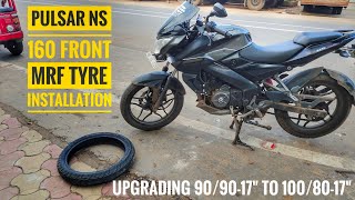 Pulsar NS 160 tyre upgradingNs 160 wide tyre Installation Ns160Fronttyreupgrading Ns160tyrechange [upl. by Christabelle]