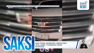 SUV na may plakang pang senador nahuling dumaan sa EDSA bus lane tinangka pang banggain  Saksi [upl. by Carie]