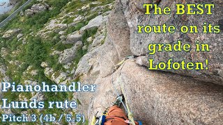 Scrambling up into a steep groove and nice jamming  Pianohandler Lunds rute pitch 3  4b  55 [upl. by Bastien959]