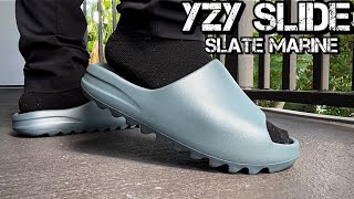 YEEZY SLIDE SLATE MARINE On FeetReview [upl. by Archibold722]