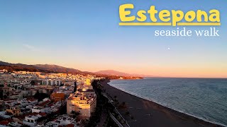 Estepona Spain  amazing sunset and seaside walk 4K Walk tour Costa del Sol [upl. by Nylareg734]