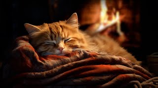 Purring Cat and Burning Fireplace  ASMR Video for Your Sound Sleep [upl. by Esilehc]