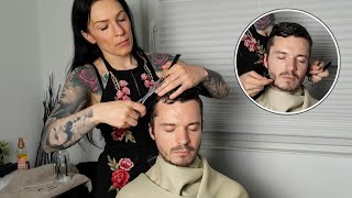 Hairdresser Cuts Hair amp Relaxing Beard Treatment ASMR Hairstylist [upl. by Neetsyrk359]