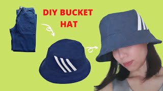 DIY bucket hatbucket hat cutting and sewingMake bucket hat from old jeansJeans recycle [upl. by Athene]