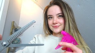 ASMR  MOST RELAXING Hair Wash amp Cut Fabric Sounds Spray Scissors Role Play [upl. by Anet193]