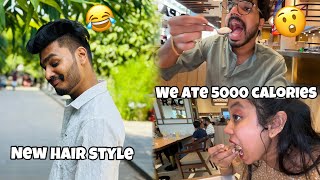 WE ATE 5000 CALORIES 🔥  NEW HAIR STYLE 😅 [upl. by Ainav]