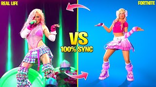 FORTNITE DANCES IN REAL LIFE Karol G Cairo Oki Doki Tiktok and Icon Series Dances [upl. by Kcirednek]