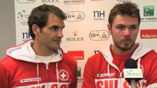 Roger Federer SUI and Stanislas Wawrinka SUI after the doubles [upl. by Freida710]