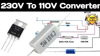 230 වෝල්ට් 110 වෝල්ට් පරිවර්තකයAC 230v to 110v converter using BT137 100 tested [upl. by Leasi]