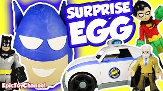 BATMAN SURPRISE EGG Imaginext Commissioner Gordon and Police Car with Surprise Toys for Kids [upl. by Eldwon595]