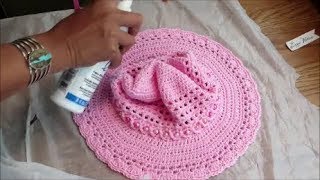 Fabric Stiffening Spray on Crocheted Sun Hat Brim [upl. by Assilla]