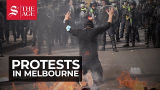 Melbourne protests  ugly clashes outside major weapons expo [upl. by Angid]