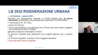 Webinar quotRigenerazione urbanaquot  legge di bilancio 2022 [upl. by Tanberg]