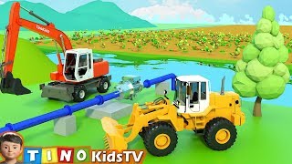 Wheel Loader amp Construction Trucks for Kids  Farm Water System Construction for Children [upl. by Neillij]