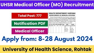 UHSR Haryana Health MO Recruitment 2024 [upl. by Bastian]