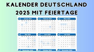 Kalender Deutschland 2025 mit Feiertage [upl. by Yreved]