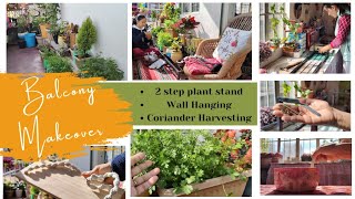 Small balcony makeover2 step plant stand macrame wall hanging plantstand coriander wallhanging [upl. by Ardnahsal119]