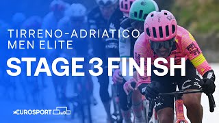 Sprint finale causes DRAMA 😳  Stage 3 Finish TirrenoAdriatico 2024  Eurosport Cycling [upl. by Tacy909]