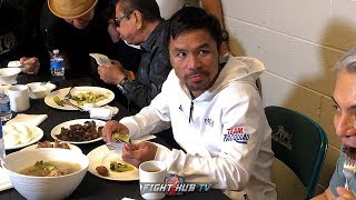 MANNY PACQUIAO EATING LIKE GOKU AFTER WEIGH IN WITH KEITH THURMAN [upl. by Epoh188]