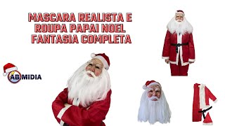 Mascara Realista Roupa Papai Noel Natal Fantasia Completa Natalino Realista Oculos Barba Festa [upl. by Adaran]