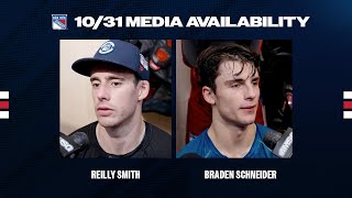 NYR Practice Reilly Smith and Braden Schneider Media Availability  Oct 31 2024 [upl. by Jallier22]