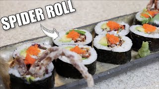 How to make a SPIDER sushi roll and a salmon and avocado sushi roll  HOW TO MAKE SUSHI ROLLS Ep1 [upl. by Labors]