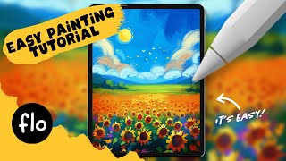 Easy Procreate Tutorial for Beginners Paint a Stunning Sunflower Field  With Free Brushes [upl. by Sibie]