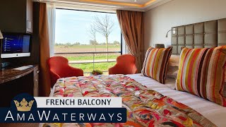 AMA Serena  French Balcony Stateroom Tour amp Review 4K  AMA Waterways River Cruise Category C [upl. by Yerac]