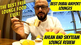 The BEST LOUNGE in Dubai Airport FREE with Priority pass T1 Ahlan and Skyteam Lounge Review [upl. by Olga]