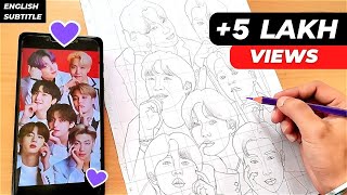 BTS Group Drawing Tutorial  BTS All Member Drawing  BTS Drawings  How to Draw BTS member  BTS [upl. by Lynad227]