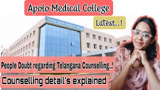 Apolo Institute of Medical SciencesHyderabad  CutoffTuition fees  Telangana Neet Counselling [upl. by Arriek]