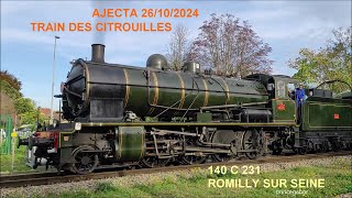 TRAIN VAPEUR  140 C 231  TRAIN DES CITROUILLES  LONGUEVILLE  ROMILLY SUR SEINE 26OCT2024 [upl. by Ardnasyl]