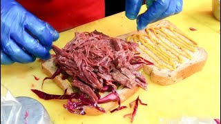 Salty Beef Pickles and Mustard Traditional Sandwiches Seen in Borough market London Street Food [upl. by Santos]