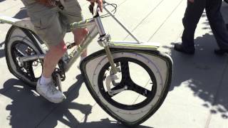 Crazy bike with triangle wheels at Pedalfest Jack London Sq 2015 [upl. by Acirred]