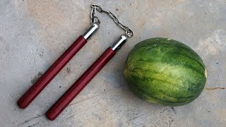 EXPERIMENT NUNCHAKU Nunchucks Bruce Lees Weapon VS Watermelon [upl. by Seidel740]