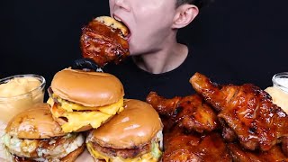 ASMR MUKBANG McDonalds Cheese Burger amp Spicy BBQ Chicken [upl. by Sarchet]